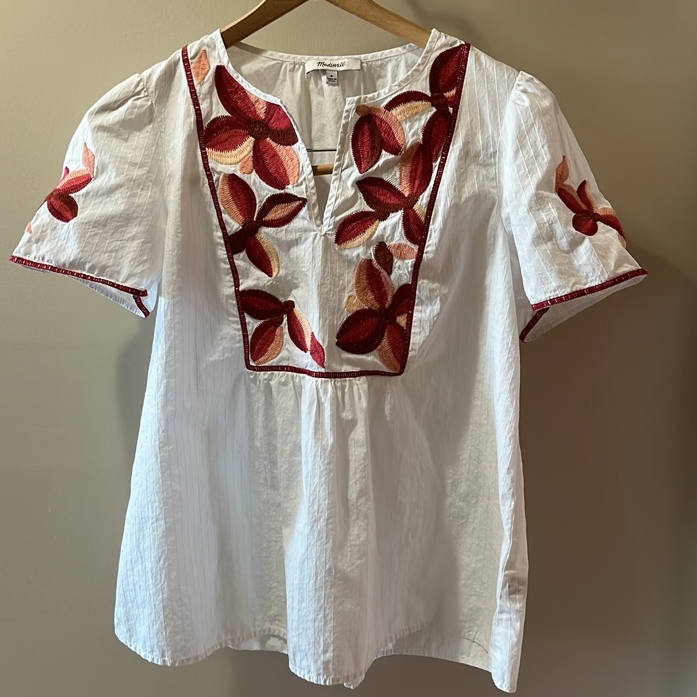 Madewell Women’s Embroidered Floral Top White boho Small